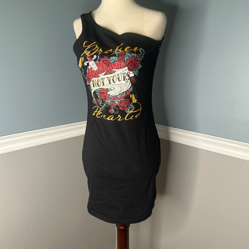 Forever 21 Bodycon Dress One Shoulder Graphic Print Mini Dress Size M